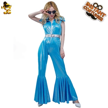 Halloween Ženske 70's Disco Plesalka Jumpsuit Hipi Kostum Modno Obleko Gor Lady je Hipi Obleke Cosplay Kostumi za Odrasle Ženske