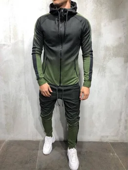 2020 Moda za Moške Nova Športna Fitnes Sklop 2 Kos 3D Gradient Hoodie Prostem Športna Majica in Hlače Šport Jogger Nastavite