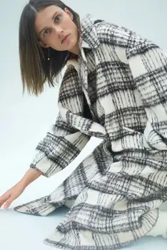 Northflow 2020 Zimski Plašč Volnena suknji Dolgo Kariran Ženske Anglija slog Feminino Femme