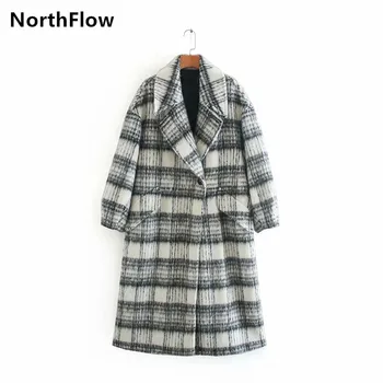 Northflow 2020 Zimski Plašč Volnena suknji Dolgo Kariran Ženske Anglija slog Feminino Femme