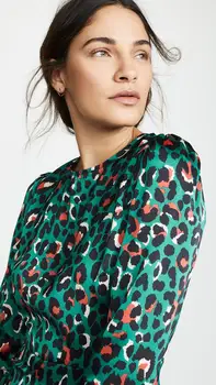 OUMEA Modne Dame Poletje Zelena Leopard Odpri Nazaj, Dolg Rokav Obleka Stranka Visoko Režejo Ženske Maxi Obleko Elegantno Obleko