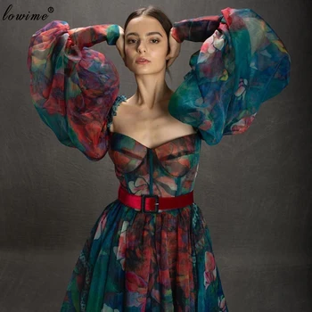 Haute Couture Cvetje Večerne Obleke 2020 Dolgo Zabuhle Rokavi Večerne Elegantno Slaven Halje Ženska Fotografija Robe