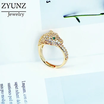 4PCS, Moda leopard glavo design zlato barvo cirkon poročni prstan moških in žensk odprt obroč modni nakit