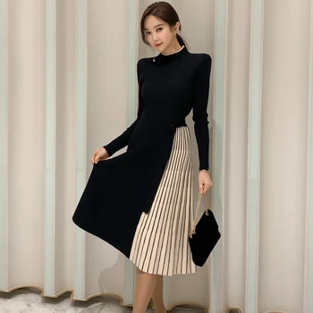HAYBLST blagovne Znamke Ženska Obleka 2020 Pulover Obleke Za Ženske Oblačila Jesen Zima Dolg Rokav korejskem Slogu Plus Velikost Pletene Obleke