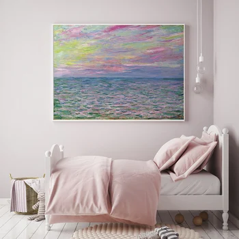 Claude Monet Sunset Seascape Abstraktne Krajine Oljna slika na Platnu Tiskanje Plakata Stenskih slikah, za Dnevni Sobi Doma Dekor