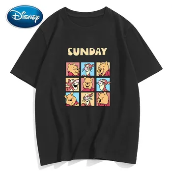Disney Elegantna Moda Winnie Pooh Bear Tigger Pismo Risanka Pari Unisex Ženske T-Shirt Bombaža, Kratek Rokav Tee Top 10 Barv
