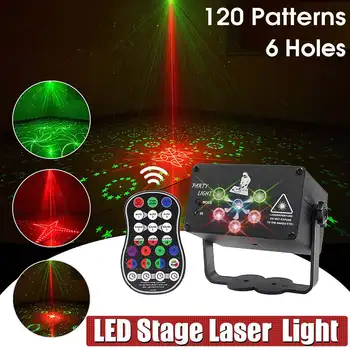 120 Vzorec RGB DJ Led Laserska lučka USB Mini Disco Luči Daljinski upravljalnik UV Projektor Doma svate Bar Dekoracijo Stopnji Svetlobe