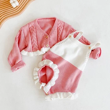 2020 Dojenčka Newborn Baby Oblačila Sklop Jesen pomlad Bombaž Pletenje Dolg Rokav plašč+igralne obleke Obleko Otroci Obleke Otroci Jopica