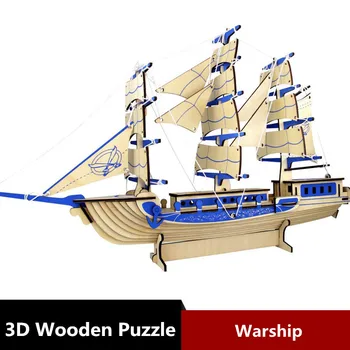3D Lesene Puzzle Pirat Jadrnico Model Lasersko Rezanje, Sestavljanje Ladje Ladja otroci Igrače, Lesene Diy Ročno izdelan Mehanski za Otroke