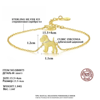 CZCITY 18k Belim Zlatom Prevlečeni Resnično 925 Sterling Srebro Pes Oblika Zapestnice Bangles za Ženske Srčkan Živali Božično Darilo Bijoux