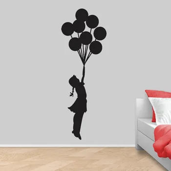 Strip Dekle Banksy Stenske Nalepke, Vinilne Plavajoče Balon Dekle Vrtec Dekleta Soba Romantično balon vinilna Umetnosti Doma Dekor Z352