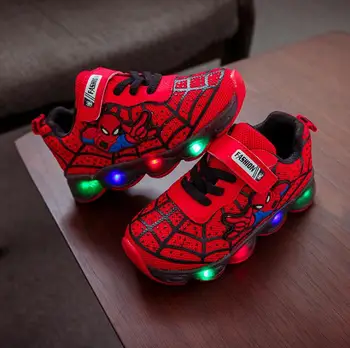 Disney otrok Fantje Dekleta LED čevlji Spiderman Otroci Modni čevlji Dekleta baby čevlji žareče superge obutev za Otroke