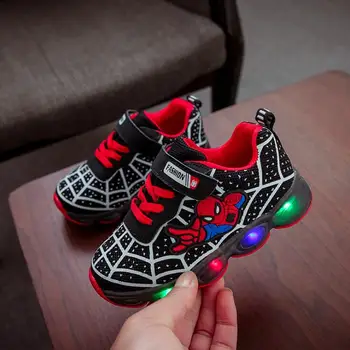 Disney otrok Fantje Dekleta LED čevlji Spiderman Otroci Modni čevlji Dekleta baby čevlji žareče superge obutev za Otroke