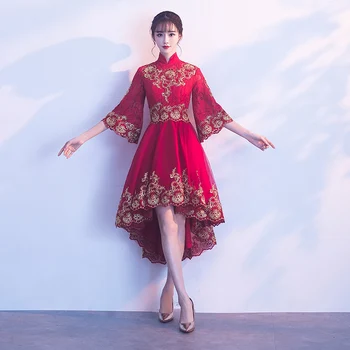 Izboljšano Rokavi Ženske Kratke Cheongsam Kitajske Tradicionalne Čipke, Vezenine Obleke Novost Mandarin Ovratnik Qipao Vestidos
