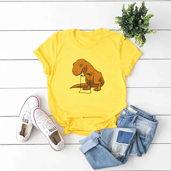 Yan Qing Huan 2019 Poletje Eksplozije Modeli Dinozaver Živalski Vzorec Tiskanja Tees Bombaž Krog Vratu Velikosti S-5xl Ženske T-shirt