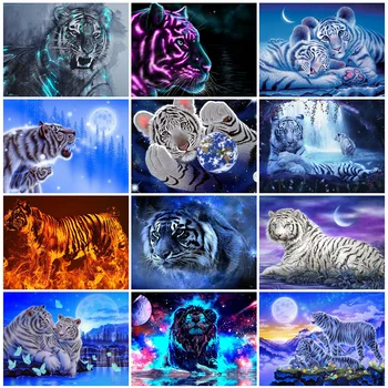 HUACAN Polni Sveder Diamantni Slikarstvo Tiger Vezenje Živali Mozaik Ročno Doma Dekor Diamantno Art Darilo