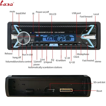 Bluetooth V3.0 Izmenljive Stereo Autoradio Avto Radio 12V In-dash 1 Din FM Vhod Aux Sprejemnik SD, USB MP3 MMC WMA Avto avdio Predvajalnik