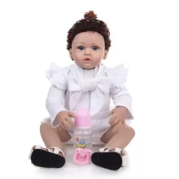 KEIUMI 57 cm Silikona za Celotno Telo, Prerojena Lutke Otroka Realne Malčka Princesa Etnične Kopel Bebe Lutka Igrače Za Otroke, Darila za Rojstni dan