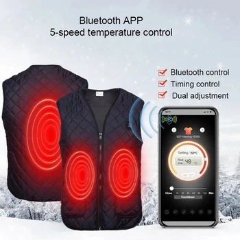 Moški Ženske Zimske Bluetooth App Nadzor Ogrevanja Telovnik USB Električna Ogrevana Telovnik iz Ogljikovih Vlaken Toplotne Dvojni Način Suknjič Pohodniške Majice