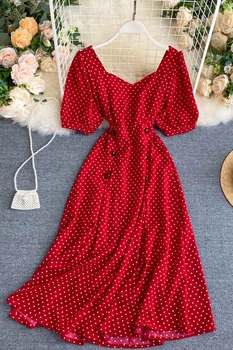 Starana Rdeča Polka Dot Ženske obleke Poletje Dvojno zapenjanje Vestidos Seksi Proti-vrat Lok Backless A-linije Casual Obleke 2020 Haljo Mujer