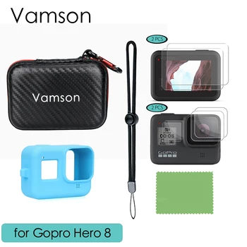 Vanson ccessories Komplet za GoPro Hero 8 Black paket Vključuje kovček+ Steklo Screen Protector+Modra Silikona Primeru VP814