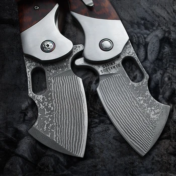 TURENZ-Damask DC53 Jekla Folding Nož Rezilo iz Ogljikovih Vlaken Leseni Ročaj Kampiranje Žepni Noži Lov Taktično Orodje EOS