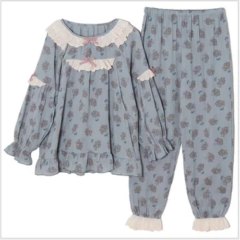 Dolg rokav Nightgown Vrh+Hlače Porodniškega zdravstvene Nege Sleepwear Poletje Tanke Nosečnosti Pižamo Homewear X080