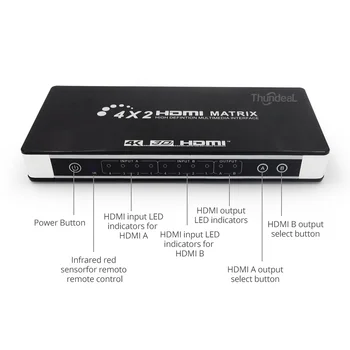 HDMI Matrix 4X2 Stikalo za Ločevanje Full HD 4K 2K 3D 1080P HDMI Matrix Adapter Pretvornik z Remote Control + Toslink SPDIF Audio