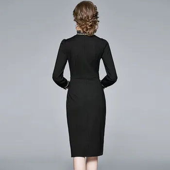 2020 jeseni, pozimi vzletno-pristajalne Steze Visoke kakovosti Vintage Vezeni Cvetlični Obleka Ženske Elegantne O-Vratu dolg rokav Slim Stranke Obleke