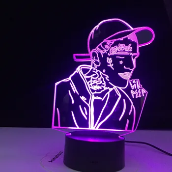 Lil Peep Ameriški Rapper 3D Led Nočna Lučka za Dekoracijo Doma Pisane Slaven Rojstni Nočna Darilo za Ljubitelje
