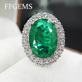 FFGems Letnik Srebro ustvarili Smaragdno zelena rdeča velik kamen Poroko Diamanti veliko okroglo Obroči za ženske, Darilo Fine Nakit Trgovini
