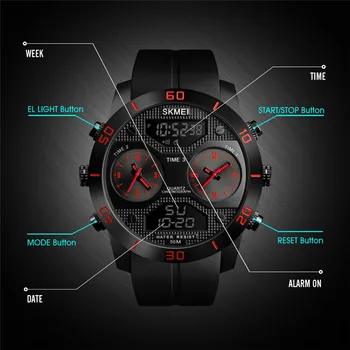 Novo Skmei Moški Dvojni Zaslon Športne Ure Moda 3 Ure Digitalne Odštevanje Watch LED Nepremočljiva Vojaške Ročne Relogio