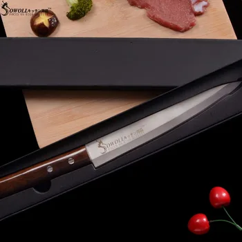 SOWOLL Japonski Strokovno 8 inch Sashimi Nož 4CR14 iz Nerjavečega Jekla Nož Kuhinjski Noži Pakka Leseni Ročaj Pribor za Kuhanje