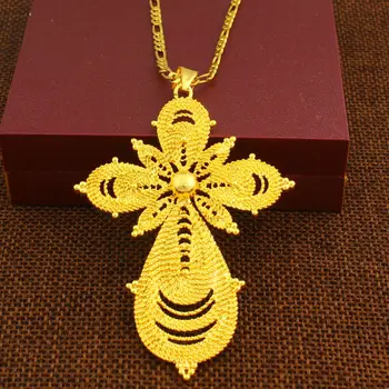 Nove Afriške Velik Križ Obesek Ogrlice Za Ženske 24K Zlata Barva Nakit Prečka Etiopski/Eritreja/Indija Desigh