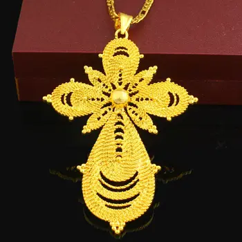Nove Afriške Velik Križ Obesek Ogrlice Za Ženske 24K Zlata Barva Nakit Prečka Etiopski/Eritreja/Indija Desigh