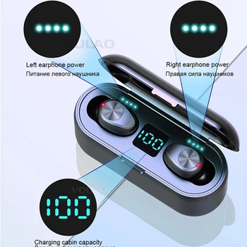 Mini slušalke f9 TWS 5.0 Brezžični Čepkov Slušalke 2000mAh, Polnjenje Šport Gaming Slušalke Z LED Zaslon slušalke
