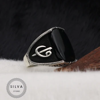 Silva Orijinal 925 Sterling Srebrni Prstan za Moške Črni Oniks Agate Kamen S925 srebrni modni Nakit Darilo Mens Obroči Vseh velikosti