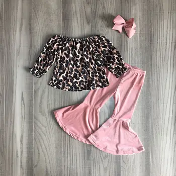 Baby Dekle obleko dekleta leopard obleke leopard vrh s trdimi, roza velvet bell dnu hlače dojenček otroci sodijo nastavite z lokom