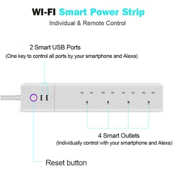 Pametna Moč Trakovi,UseeLink WiFi Moči Bar Več Vtičnice, Podaljšek Kabel z 2 USB in 4 Individualno pod Nadzorom AC Svečke za Tuya