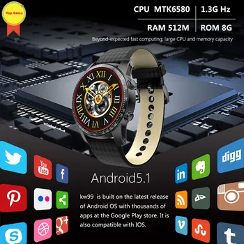3G Smartwatch Telefon Android 5.1 OS watch MTK6580 Quad Core, 8GB Srčnega utripa, števec korakov GPS phonewatch moški ženske Pametno Gledati