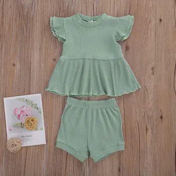 Baby Dekleta 1T-5T 2Pcs Obleko Oblačila Sklop Ruffle Kratek Rokav DressTop + Črpanja Trak Hlače
