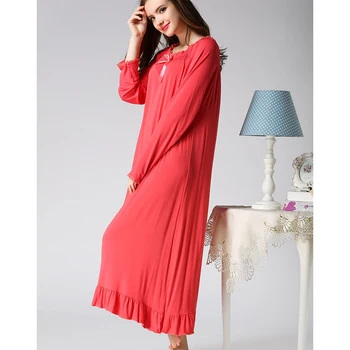Ženske Dolg Rokav Spalna Obleka Nightdress Za Dom Oblačila Ženski Dolge Rdeče Vijolično Mehko Bombažno Elegantno Nightgowns Plus Velikost XL