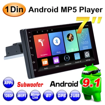 1 DIN Nastavljiv Avtomobilski Stereo Radio Android 9.1 7 Palčni Obrnite na Zaslonu FM Quad-Core GPS Navigacija MP5 Predvajalnik