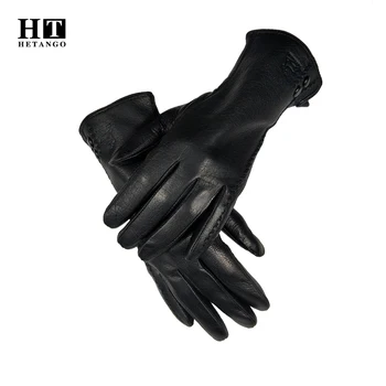 Nove usnjene rokavice jeseni, pozimi moda gumb dekoracijo toplo mehko buckskin ženske rokavice volnene obloge hladne varstvo Palčniki
