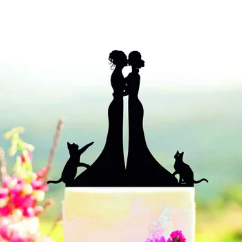 Istospolnih lady in gospa poročna Torta Pokrivalo,Lezbijke, mačka Torto Pokrivalo silhueta, Nevesto, in Nevesto, poroko Pokrivalo dekor Dobave