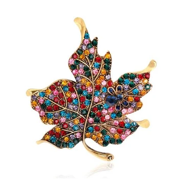 Multi Barvo Kristalno Nosorogovo Maple Leaf Broška Pin Rastlin Kostum Nakit Za Ženske, Ki Veliko Broaches Za Ženske Svate Darilo