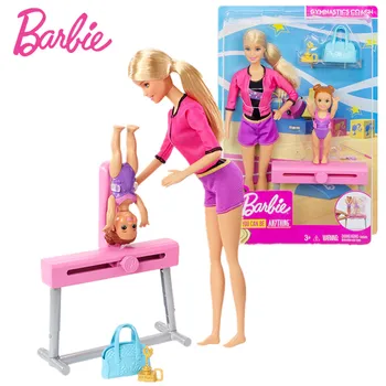 Barbie Gimnastiko Trener Lutke & Playset z Avtobusom Barbie Lutka Majhna Lutka in Bilance Žarek z Drsni Mehanizem Igrača FXP39