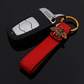 Trendy Krog Sponke Fox Čebel Usnje Keychain Luksuzni Vzorec Usnje Ključnih Verige Keyholder Avto Locksmith Trinket