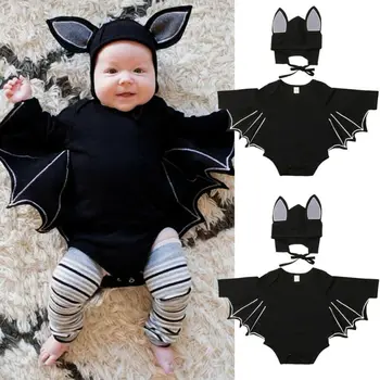 PUDCOCO Halloween Novorojenček Dojenček Fant Dekleta Bat Romper Klobuk Obleke Cosplay Kostum Nastavite 0-18 M