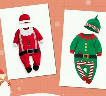 2019 Božič Newborn Baby Fantje Božič Dekle Obleko z dolgimi rokavi Santa Claus prugasta Romper Obleka, Klobuk Obleko Kostum